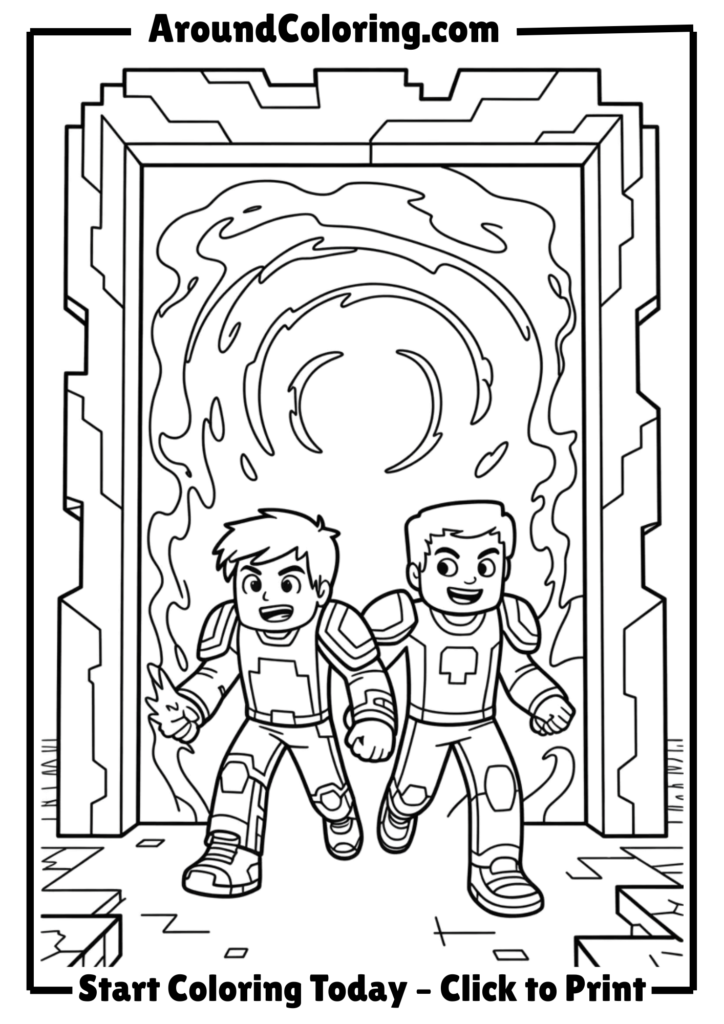 Alex and Steve Entering a Nether Portal