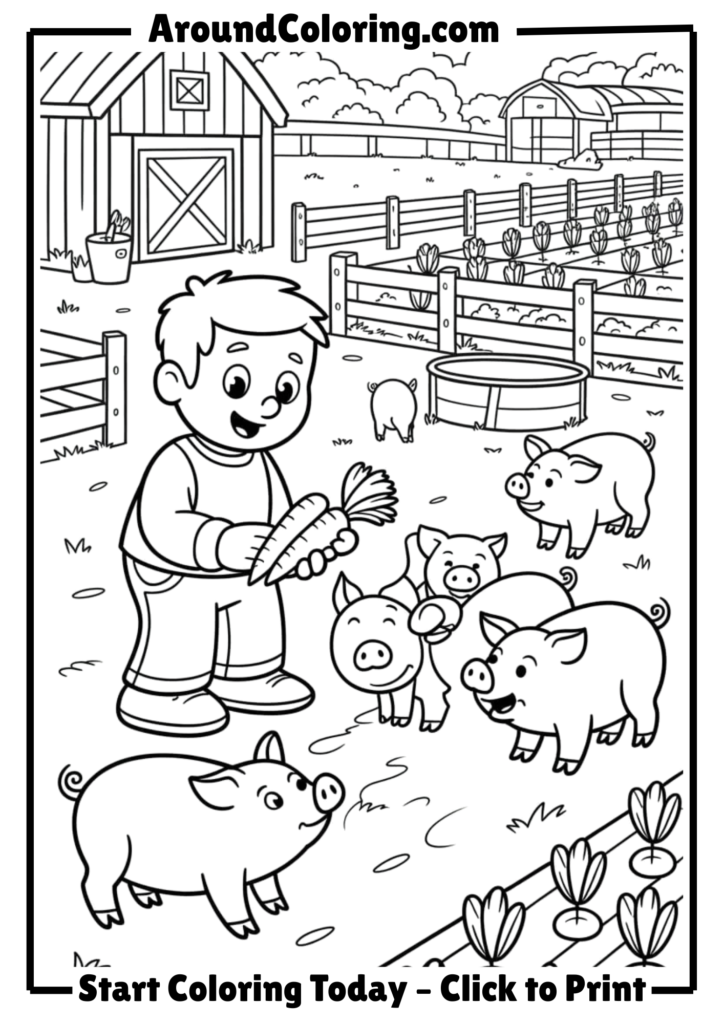 Steve Feeding Pigs on His Farm
